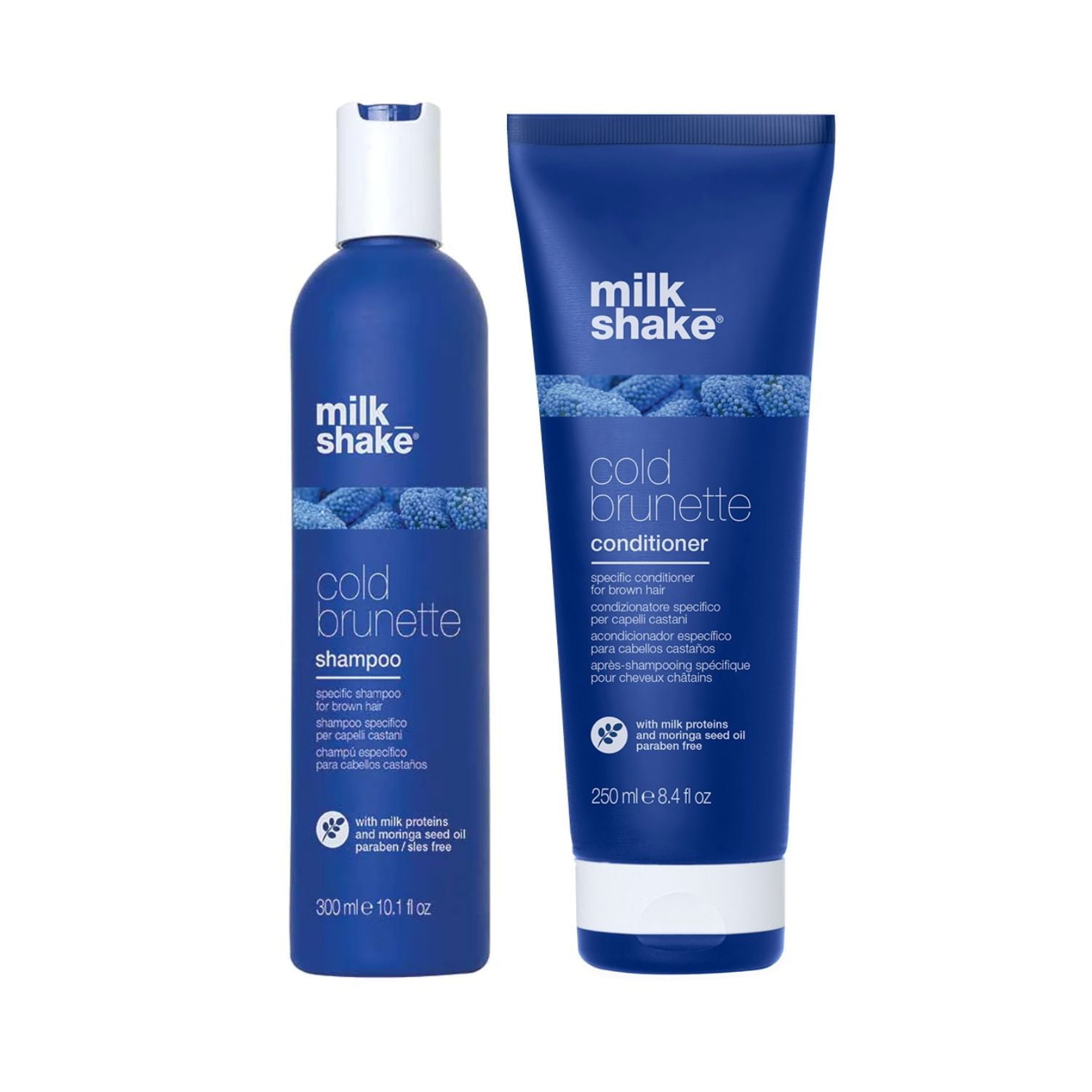 Pachet pentru neutralizarea tonurilor de rosu, portocaliu si galben, Milk Shake, Cold Brunette, Sampon 300ml + Balsam 250ml Pachet pentru neutralizarea tonurilor de rosu, portocaliu si galben, Set Milk Shake Cold Brunette, Sampon 300ml + Balsam 250ml