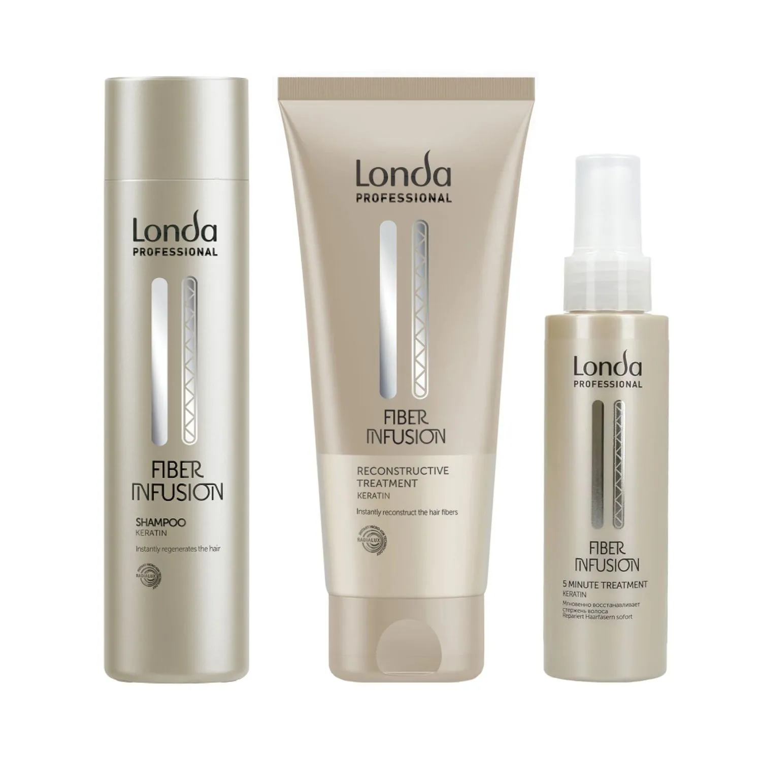 Pachet pentru păr deteriorat Fiber Infusion 2, Londa Professional, Șampon 250ml + Tratament 200ml + Tratament 5min 100ml