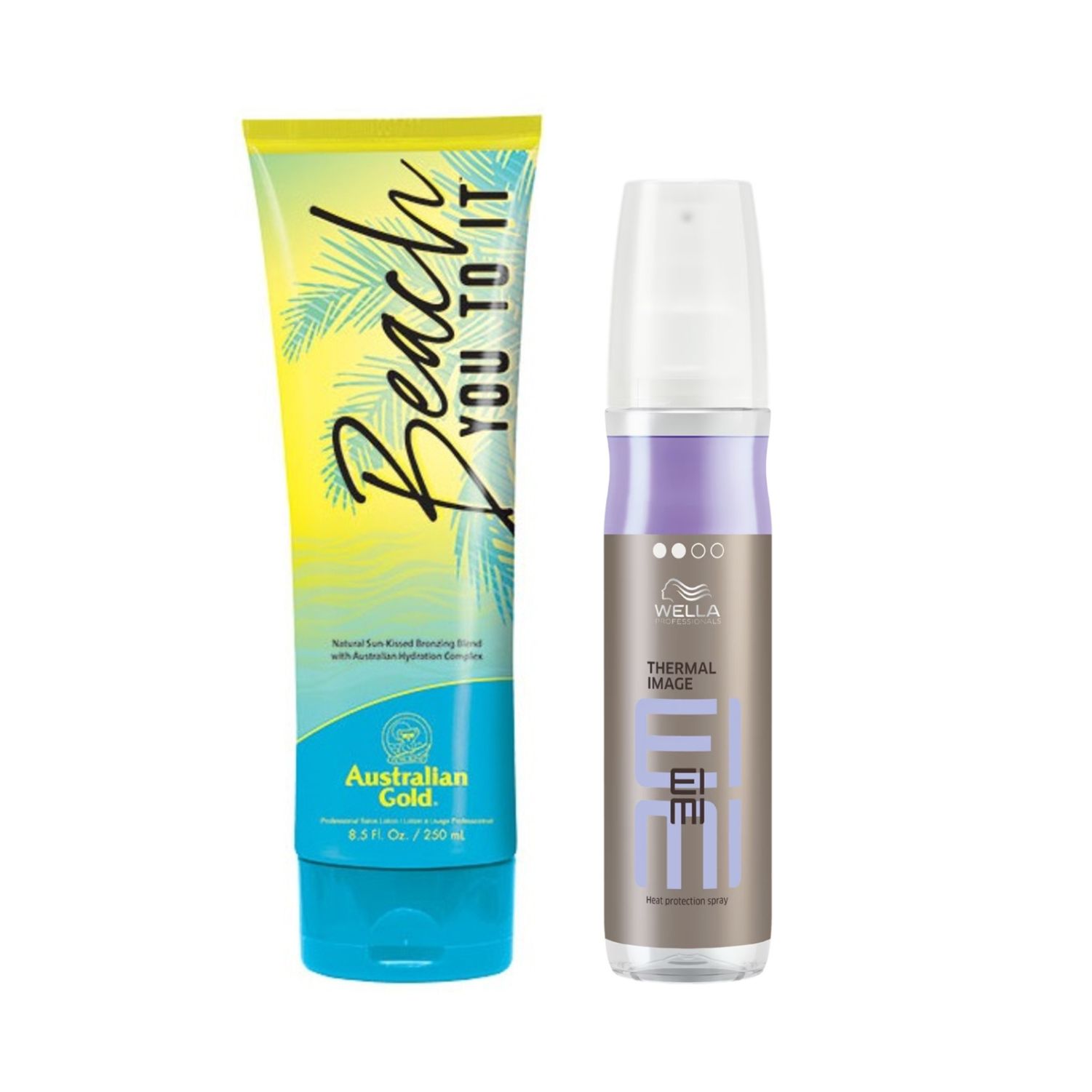 Pachet de plajă pentru bronzare accelerată Australian Gold Beach You to It 250ml și protecție pentru păr Wella Professionals Thermal Image 150ml